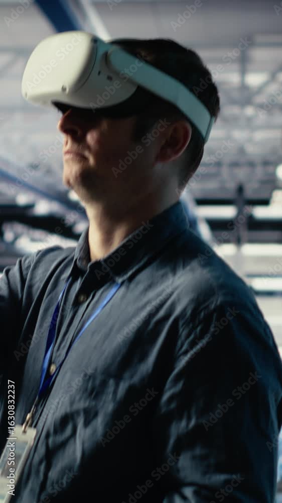 Poster vertical video data center system administrator uses virtual reality tech, improving ai rigs process