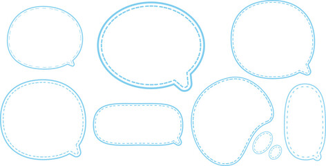 This is a collection of blue-outlined speech bubbles. The most prominent style features a double outline: a solid blue line on the outside and a dashed blue line on the inside.  © kyon