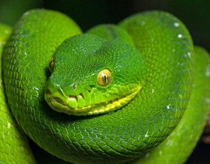 Fototapeta premium Close-up of vibrant green snake (1)