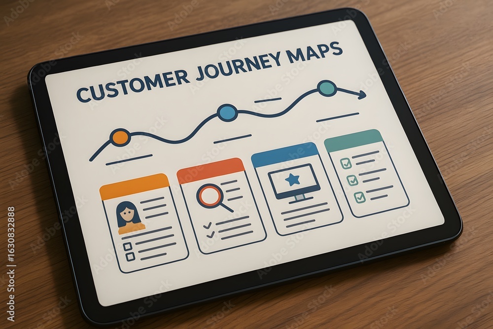 Poster a tablet displaying a customer journey map.