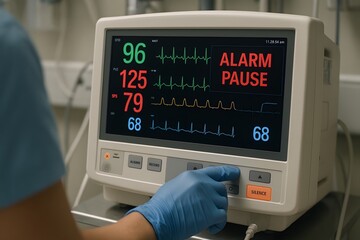A person adjusts the medical monitor in the hospital. 