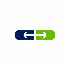 Capsule medicine logo design with arrow sign.