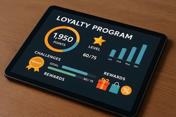 Digital tablet showcasing a loyalty program interface. 