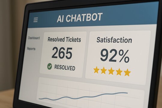 Close-up of an AI Chatbot dashboard showcasing key performance indicators. 