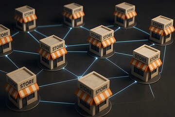 A network of interconnected stores, symbolizing business expansion. 