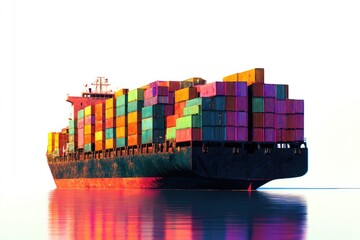 Obraz premium Cargo ship loaded with colorful containers