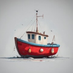 Charming Red and White Fishing Boat at Rest
