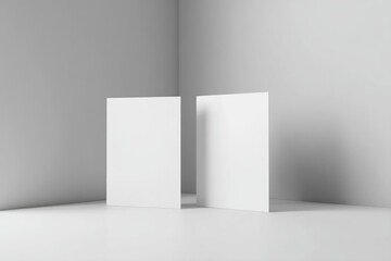 Two blank white cards in a white room corner