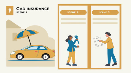 Car Insurance Scenes Depicting Policy Process.