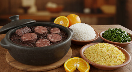 Brazilian feijoada with sides