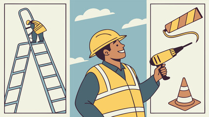 Construction Worker with Tools and Ladder 1.