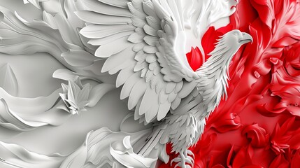 Majestic white eagle with vibrant red accents soaring with power and freedom, modern design
