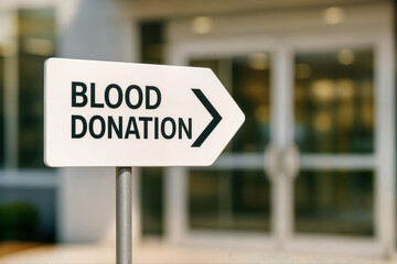 Blood Donation Signpost with Arrow Directing to Donation Center