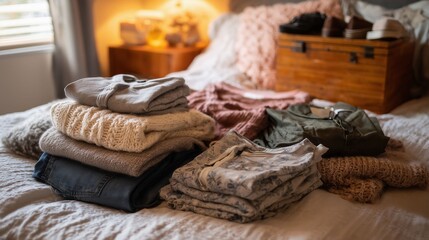 季節の変わり目に服を選ぶシーン