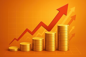 Ascending financial growth chart with golden coins and upward trending arrows representing investment success and prosperity