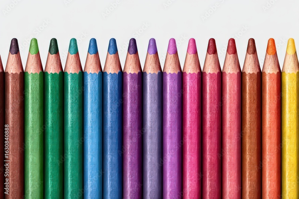 Poster a vibrant row of colored pencils in a spectrum of rich hues creating a captivating visual compositio
