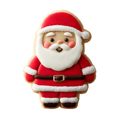 A cute santa claus christmas cookie decorated with icing, isolated on a transparent background