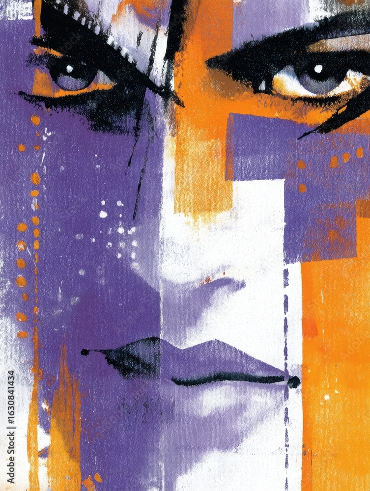 Poster artistic portrait of an intense gaze with vibrant colors showcasing unique brush strokes and abstrac