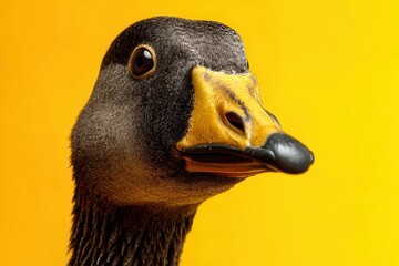Close-Up of a Greylag Goose against Vibrant Yellow Background
