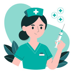 Nurse with Syringe and Medical Symbols Illustration