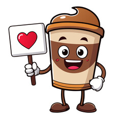 Cute Coffee Cup Character Celebrating International Coffee Day – Vector PNG