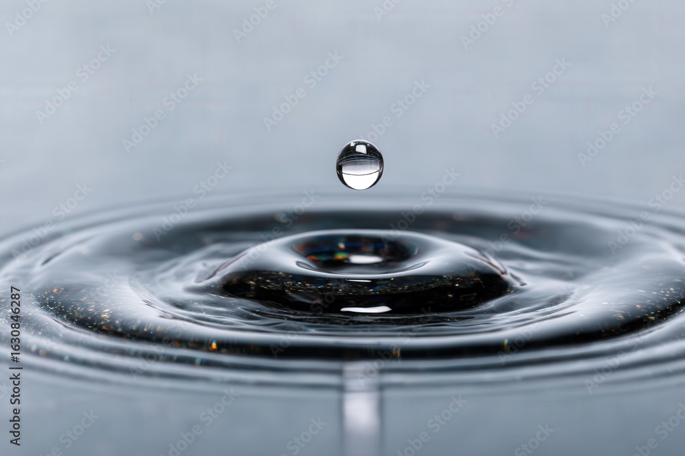 Aufkleber captivating water droplet causing ripples in a fluid surface illuminated with subtle reflections enh
