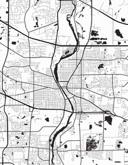 Minimalist white map of Elgin, Illinois &ndash; A modern map print highlighting infrastructure of the city, useful for tourism purposes
