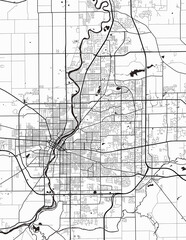 Minimalist white map of Rockford, Illinois &ndash; A modern map print highlighting infrastructure of the city, useful for tourism purposes
