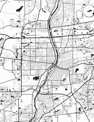 Minimalist white map of Aurora, Illinois &ndash; A modern map print highlighting infrastructure of the city, useful for tourism purposes
