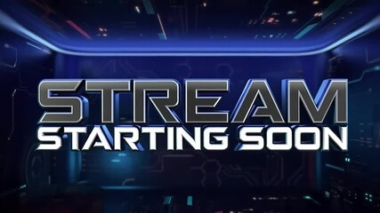 Stream starting soon: The bold text STREAM STARTING SOON dominates the futuristic design, signaling the impending broadcast. The sleek, modern aesthetic uses luminous lines and shapes.