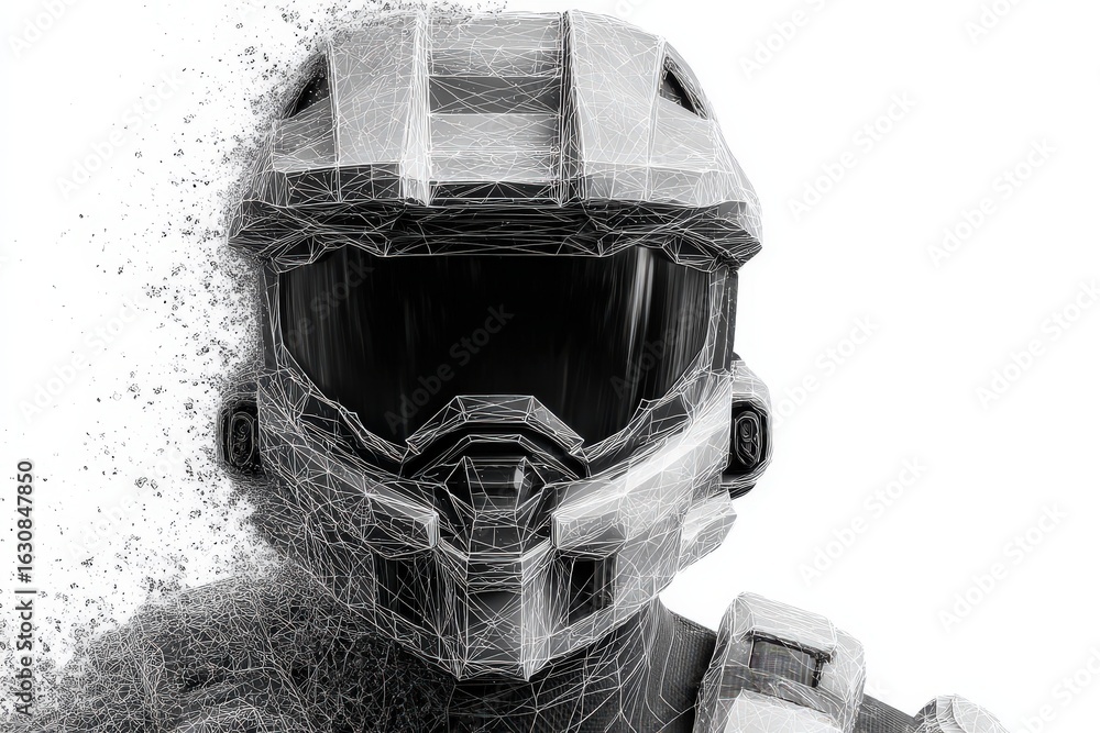 Aufkleber ai generated futuristic warrior wearing a sleek black helmet with a digital matrix overlay creating 