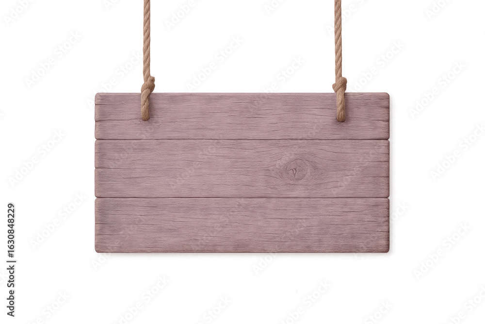 Poster empty wooden sign hanging with ropes on a transparent background, perfect for adding your own text o