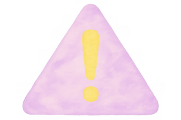 Purple watercolor triangle with yellow exclamation mark conveying caution or alert, isolated on transparent background