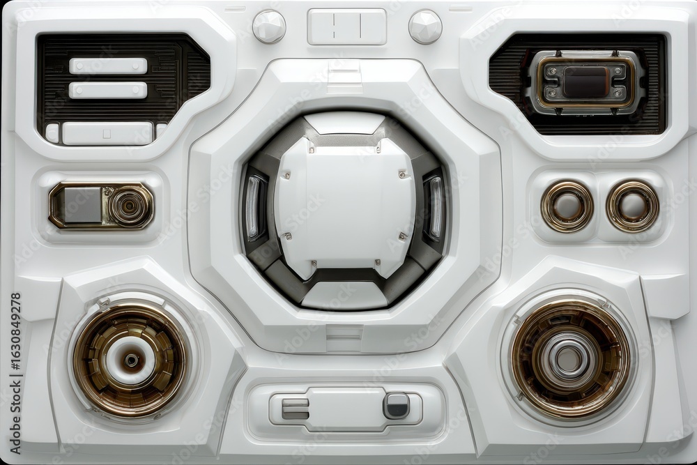 Poster advanced interactive panel showcasing sleek metallic accents and futuristic control elements reflect