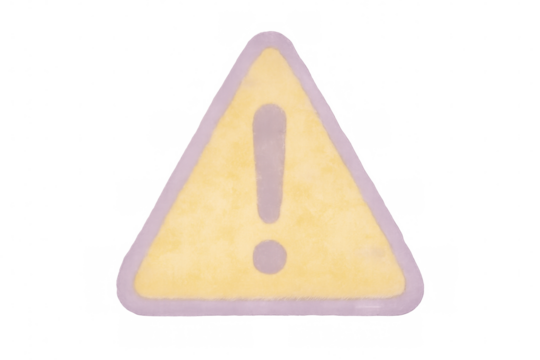 Yellow warning triangle displaying bold exclamation mark, signaling potential hazard against translucent backdrop