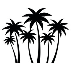 Fototapeta premium Tropical Oasis Silhouette: An array of stylized palm trees reaches towards the sky, with their intricate fronds creating a striking silhouette, capturing the essence of a tropical paradise.