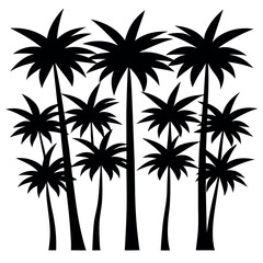 Obraz premium Palm Trees Silhouette: A stark, minimalist silhouette captures the elegance of a collection of palm trees against the vibrant backdrop, evoking a sense of tropical paradise.