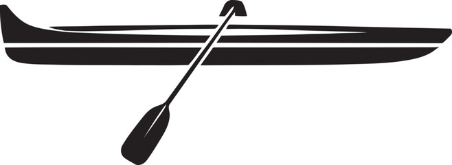 A Minimalist Kayak Silhouette Icon with Single Paddle on White Background