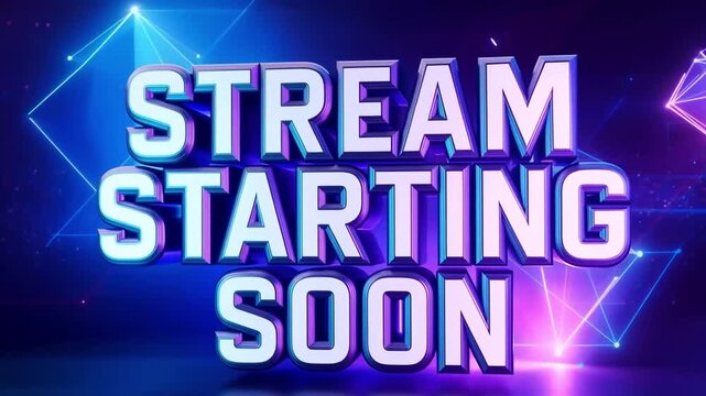 Stream Starting Soon: A captivating digital announcement with radiant neon lettering that captures the anticipation of a live stream event. 