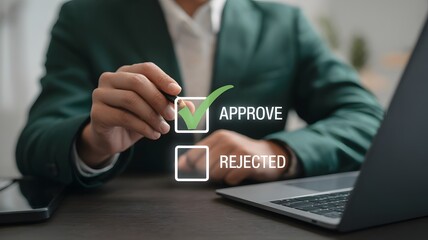 Businessman Selecting Approve Checkbox On Virtual Interface Representing Decision Making Authorization Validation And Online Approval Process

