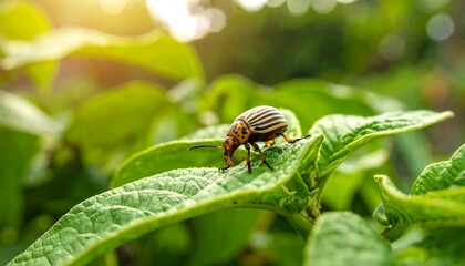 Beetle on potato leaves
