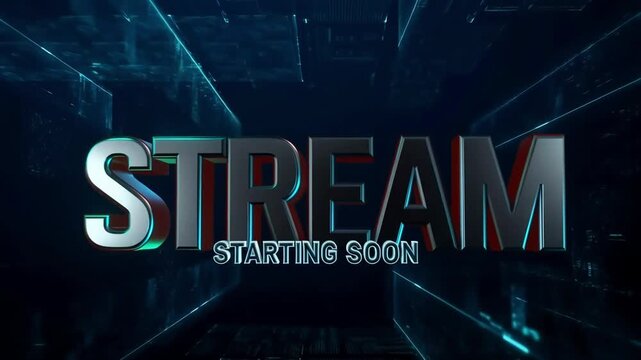 Digital Streaming Start: An eye-catching design showcasing a 'STREAM' text, with 'STARTING SOON' subtly positioned below, against a backdrop of sleek digital grids.