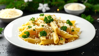 Creamy pasta dish with cheese and herbs