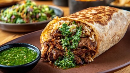 Delicious Barbacoa Burrito with Cilantro Sauce