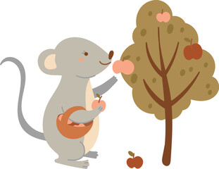 Mouse Picking Apples from Tree