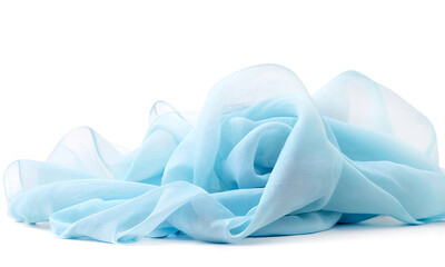 Transparent light blue fabric draped in waves