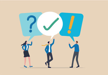 FAQ, question and answer, solution to solve problem, business advice or help and support service, communication or team brainstorm concept, business people asking question and answer to solve problem