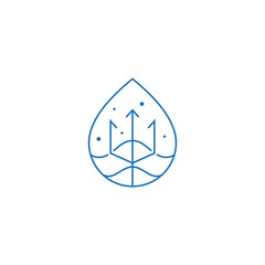 trident logo with water drop combination in line art design style