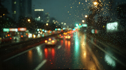 Obraz premium Rainy City Street at Night