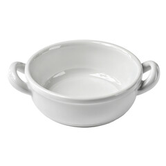 Clean Ceramic Bowl: A pristine, simple, and elegant white ceramic bowl with side handles, perfect for soups, stews, or any culinary creation.